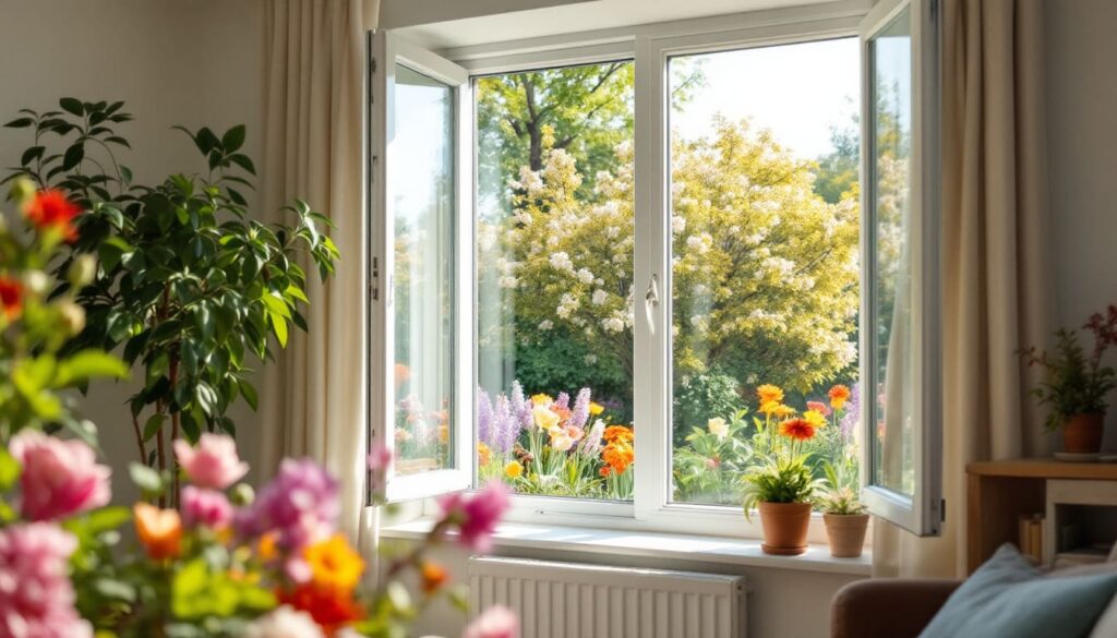 ventana abierta con vista al jardin