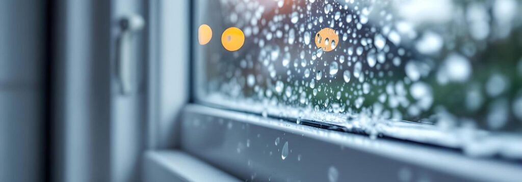 ventana lluvia gotas cristal vista interior clima humedad nublado