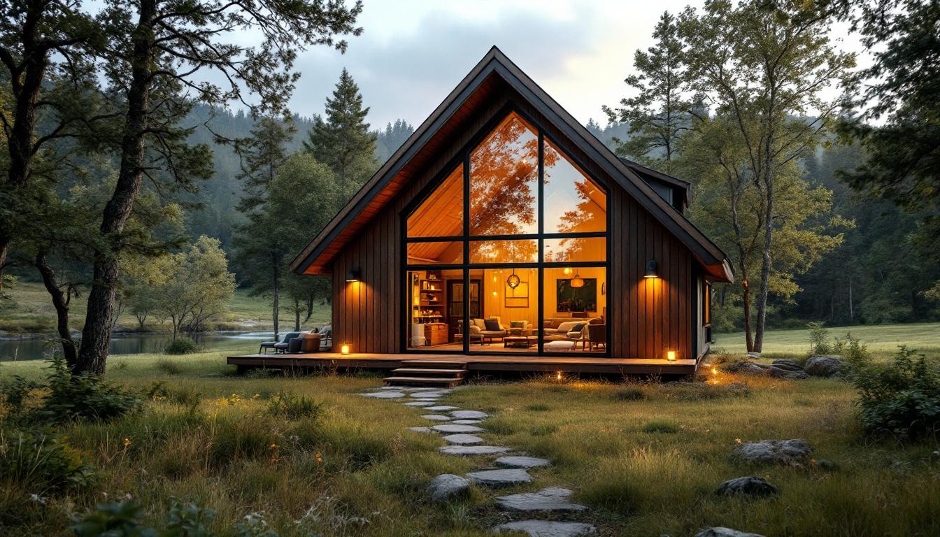 A photograph of a charming rural house with large