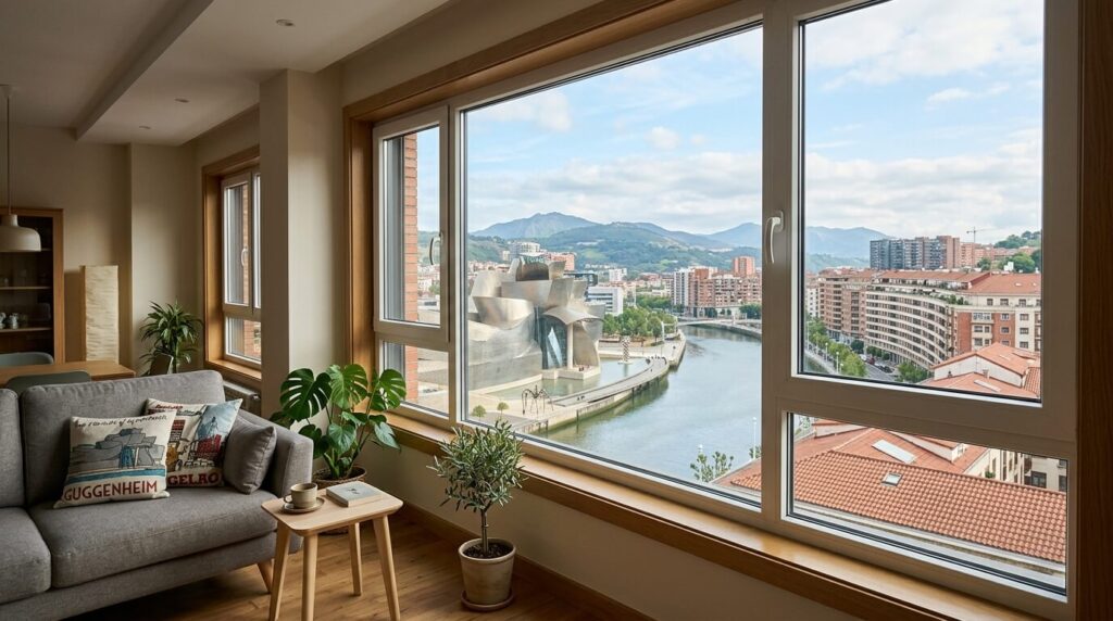 Vista de Bilbao desde una ventana.